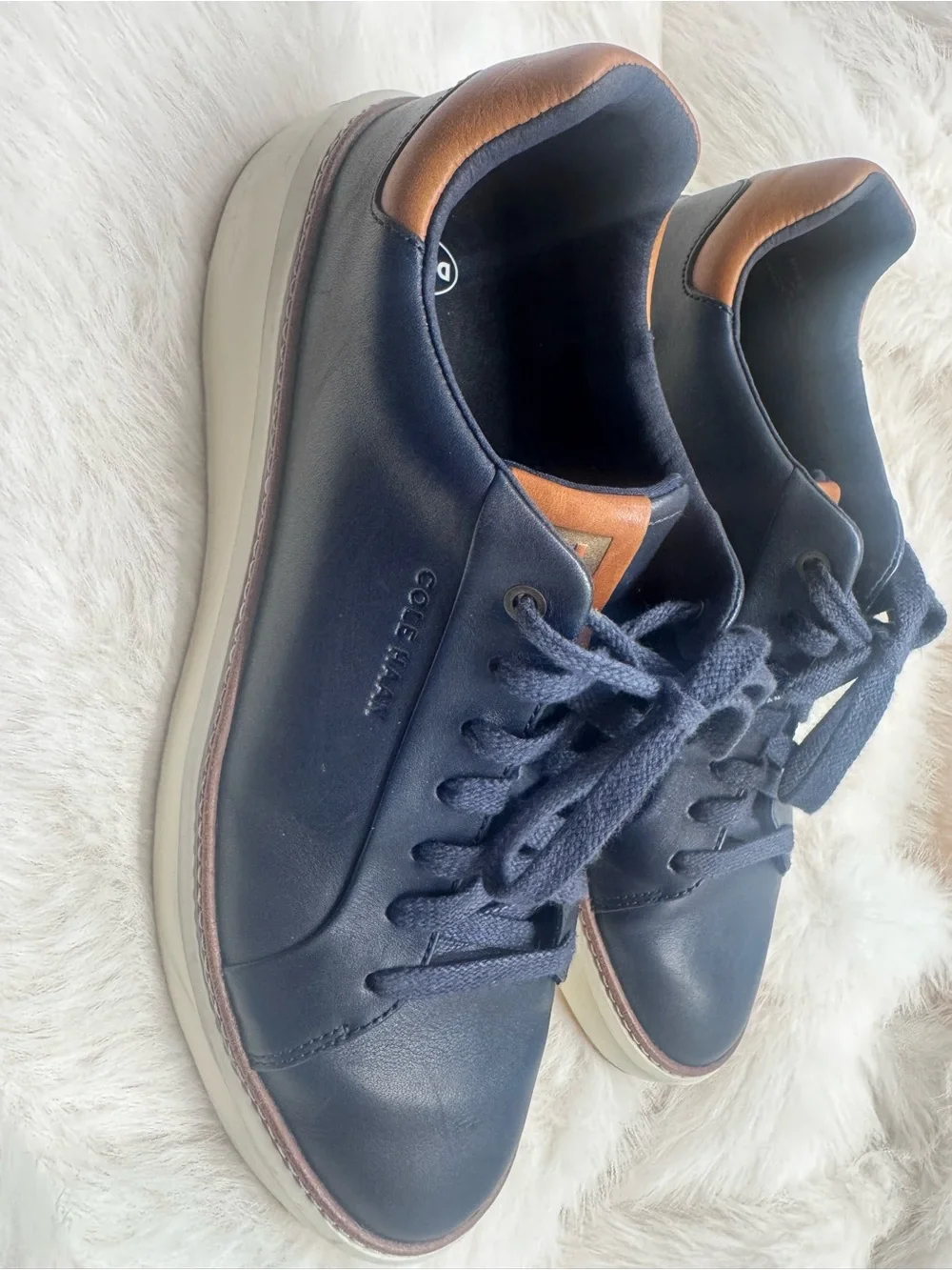 Dr. Scholl's Men's Navy Leather Sneakers with Brown Accents